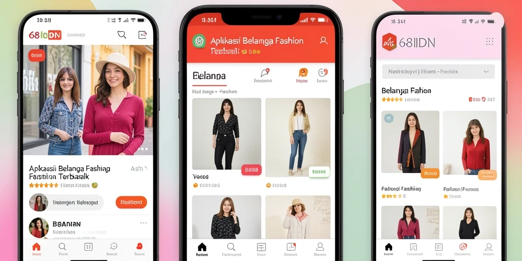 Antarmuka stylish dan fungsional aplikasi 68IDN untuk belanja fashion.