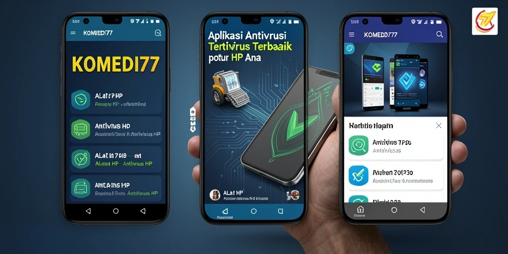 Tampilan antarmuka pengguna aplikasi Antivirus HP KOMEDI77 yang modern.