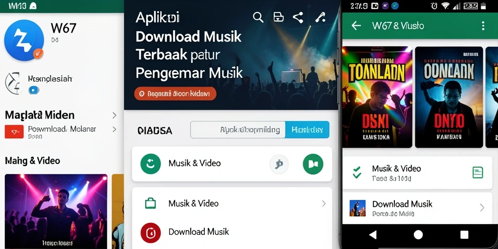 Antarmuka W67 untuk mengunduh musik dengan fitur yang mudah diakses.